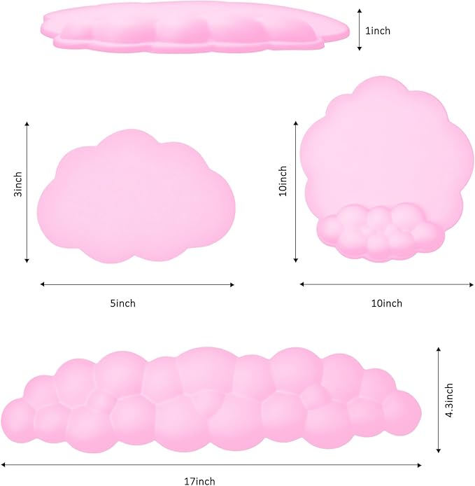Cloud Keyboard and Mouse Wrist Rest Pad for Computer Arm Pain Relief- Ergonomic Wrist Support Mousepad with Non-Slip PU Base for Office, Gaming, and Home Use Anti-Fatigue(Pink)