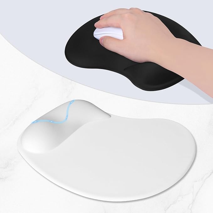 ITNRSIIET Ergonomic Mouse Pad, Cushioned Gel Wrist Rest, Non-Slip Base, Smooth Surface, Cute Multi-Color, 9.5 x 8.2 in, White