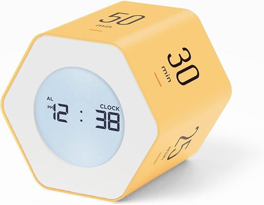 Mooas Multi-Hexagon Clock Cube, Digital Clock, Pomodoro Timer with Backlight 12/24H Count up & Countdown, Flip Timer, Various Time Presets - Ideal for Classroom, Gym, Office (Yellow)