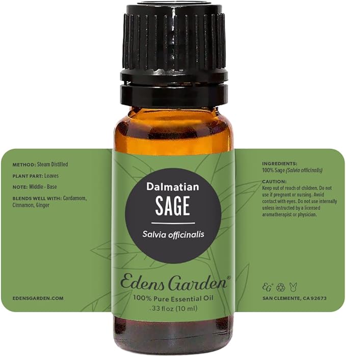 Edens Garden Sage- Dalmation Essential Oil- 100% Pure Premium Grade, Undiluted, Natural, Therapeutic, Aromatherapy, The Best for Candle, Laundry, Humidifiers 10 ml (.33 fl oz)
