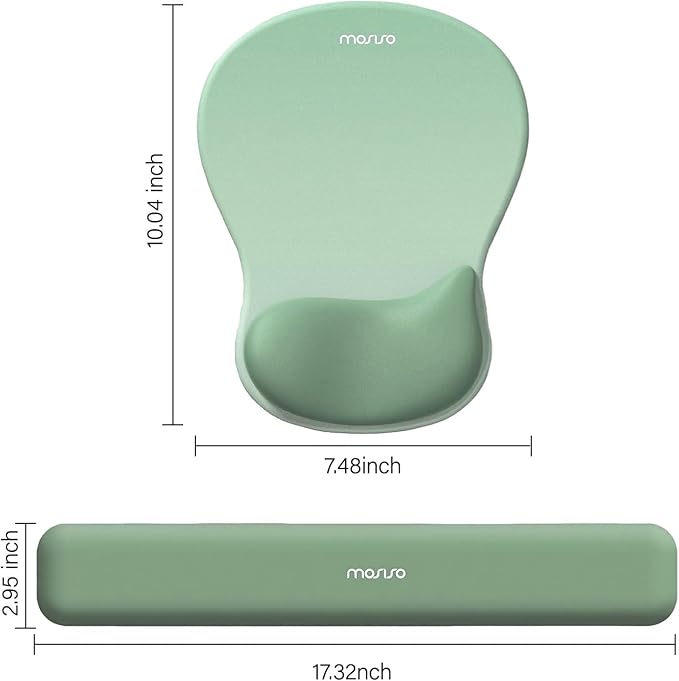 MOSISO Wrist Rest Support for Mouse Pad&Keyboard Set, Ergonomic Mousepad with Concave Curved Memory Foam, Non-Slip Base Pain Relief Comfortable Rectangular Easy Typing Pad for Home/Office, Green