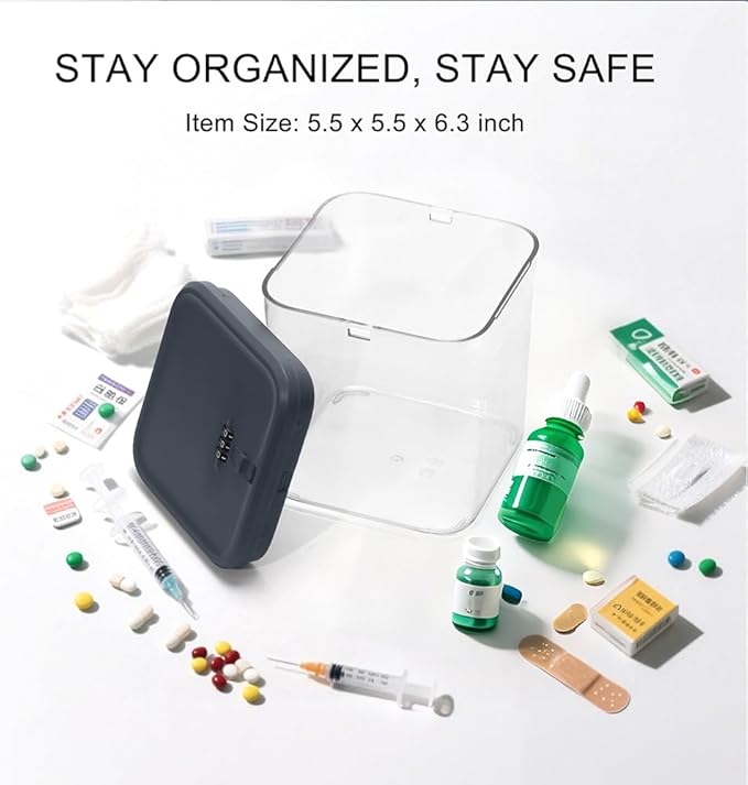 Clear Lock Box for Medicine Safe,Food, Snacks, Phone - Secure Lockable Storage Container Tank with Combination for Kitchen, Office, School, Hospital (5.6×5.6×6.3 Inch)