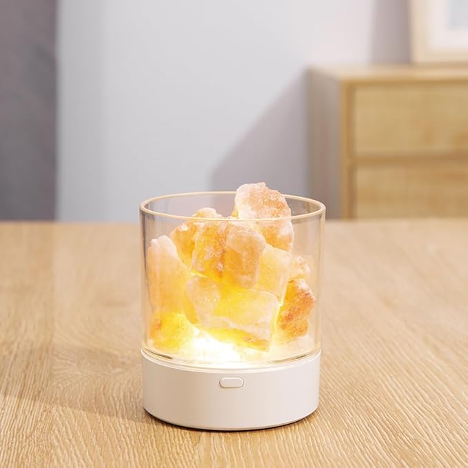 Ulalaza Global Natural Himalayan Salt Fire Warm Color Lamp w/Rough Salt Chunks Includes Dimmer Switch Light Bulb Cord Unique Gift Idea