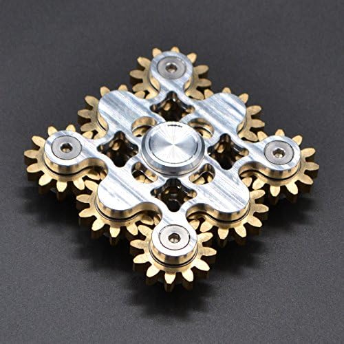 FREELOVE Gear Metal Fidget Spinner Toys for Adults, Small Mini Tiny Pockget Figette, Bike Chain, Copper Brass Hands Gyro, Quiet Silent Cool Cube for Anxiety Men (9 Gears Linkage, Silver-Brass)