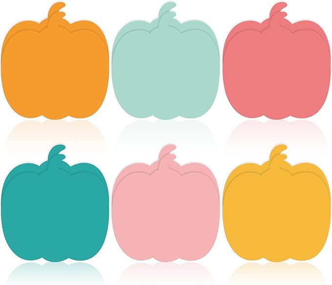 24 Pack Fall Pumpkin Sticky Notes 6 Colors Colorful Boho Autumn Sticky Memo Pads for School Classroom Thanksgiving Party Decor Supplies, 480 Sheets