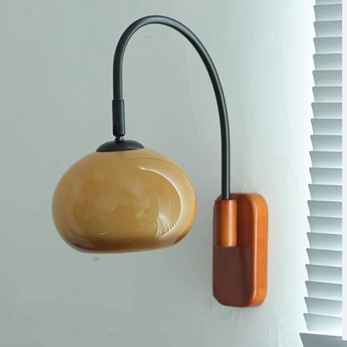 Modern Decoration Wall Sconce Mid Century with White Milk Glass Vintage Industrial Wood Wall Light Hardwired Smoke Grey Amber Farmhouse Reading Wall Lamp for Bedroom Living Room Bedside