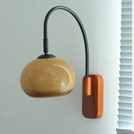 Modern Decoration Wall Sconce Mid Century with White Milk Glass Vintage Industrial Wood Wall Light Hardwired Smoke Grey Amber Farmhouse Reading Wall Lamp for Bedroom Living Room Bedside