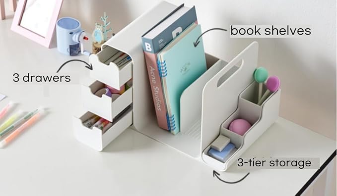 Desk Organizer with Drawers – White, 3-Drawer Storage Box for Office, Home, or School Desk – Compact, Lightweight, and Safe Design – 13.3" x 8.3" x 8.3"
