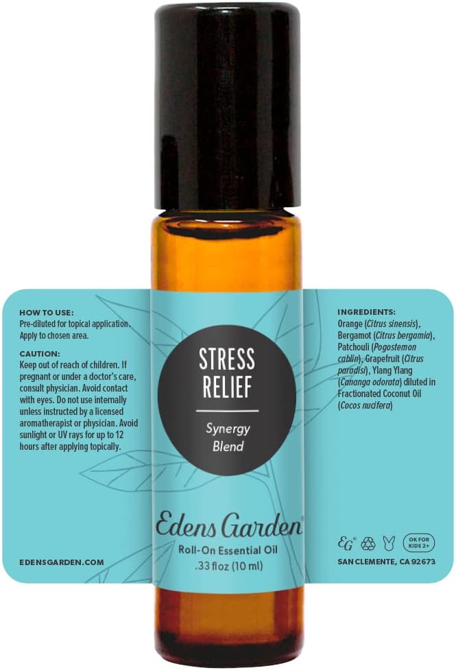 Edens Garden Stress Relief Essential Oil Roll-On Blend- 100% Pure Premium Grade, Natural, Therapeutic, Aromatherapy, Kid & Skin Safe, The Best for Comfort, Relaxation Pre-Diluted 10 ml (.33 fl oz)