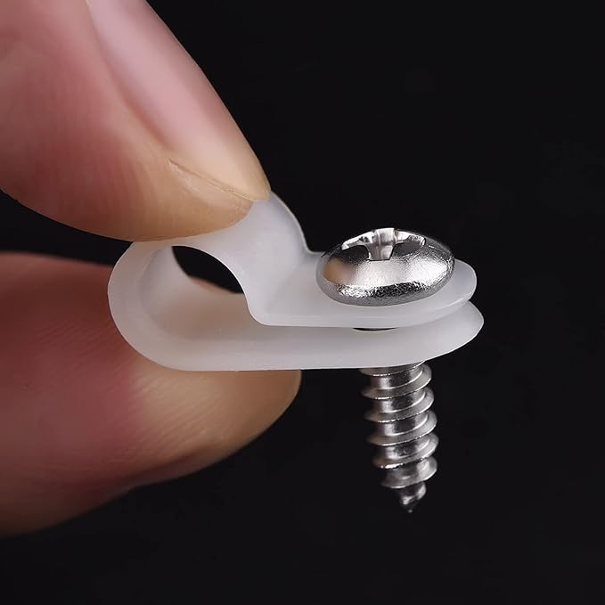 Hicarer 50 Pack R-Type Cable Clip Wire Clamp, Nylon Screw Mounting Cord Fastener Clips with 50 Pack Screws for Wire Management (White,1/2 Inch)