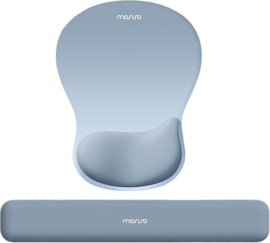 MOSISO Wrist Rest Support for Mouse Pad&Keyboard Set, Ergonomic Mousepad with Concave Curved Memory Foam, Non-Slip Base Pain Relief Comfortable Rectangular Easy Typing Pad for Home/Office,Stone Blue