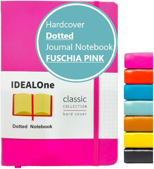 IDEALOne Dotted Hardcover Leather Journal Notebook–A5(5.7x8),College ruled Journaling Notebooks,160page,100GSM Paper,Journal for Women,Men,Notebooks for Work,Journals for Writing-Fuschia Pink