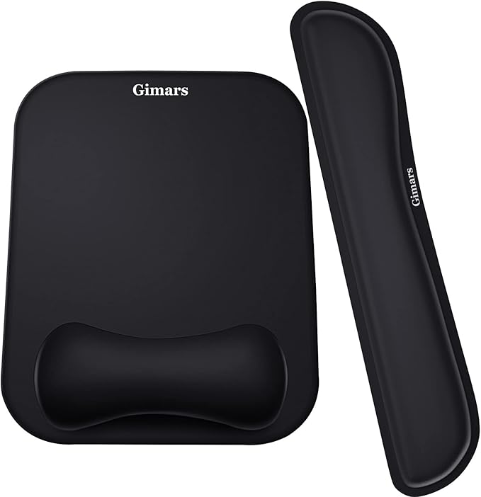 Gimars Elongate Smooth Lycra Fabric Ergonomic Mouse Pad Wrist Support, Gel Memory Foam Cushion Set Keyboard Wrist Rest Support, Pain Relieve for Computer, Laptop, Office, School, Home, Gaming, Black