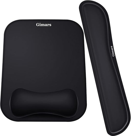 Gimars Elongate Smooth Lycra Fabric Ergonomic Mouse Pad Wrist Support, Gel Memory Foam Cushion Set Keyboard Wrist Rest Support, Pain Relieve for Computer, Laptop, Office, School, Home, Gaming, Black