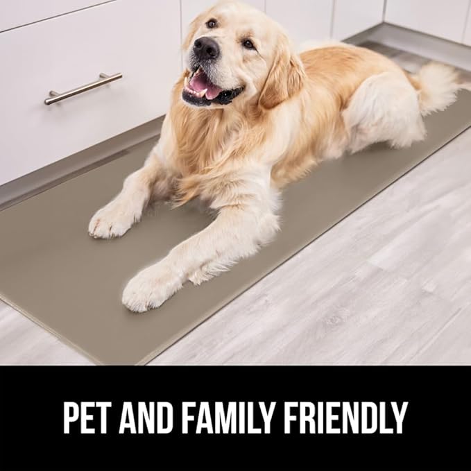 GORILLA GRIP 2 Pack Comfortable Cushioned Kitchen Mats for Floor, 17x24 + 17x48, Waterproof and Stain Resistant, 1/2 Inch Thick Soft Ergonomic Standing Desk Anti Fatigue Mat, Foam Supports Feet, Beige