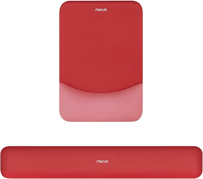 MOSISO Wrist Rest Support for Mouse Pad&Keyboard Set, Rectangular Ergonomic Mousepad Non-Slip Base Home/Office Pain Relief&Easy Typing Pad with Neoprene Cloth&Raised Curved Memory Foam, Red
