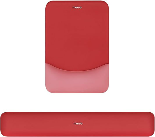 MOSISO Wrist Rest Support for Mouse Pad&Keyboard Set, Rectangular Ergonomic Mousepad Non-Slip Base Home/Office Pain Relief&Easy Typing Pad with Neoprene Cloth&Raised Curved Memory Foam, Red