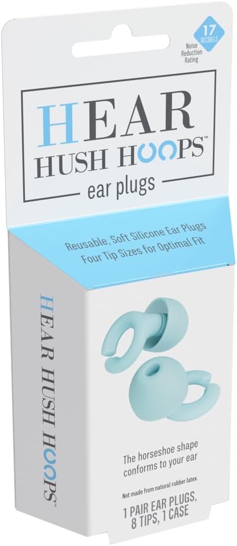Ear Plugs, Reusable Soft Silicone Plugs with Horseshoe Shape for Comfort, Designed for Sleep and Loud Noises, 17dB (NRR) Noise Reduction Rating, Teal, 1 Pair with Portable Travel Case