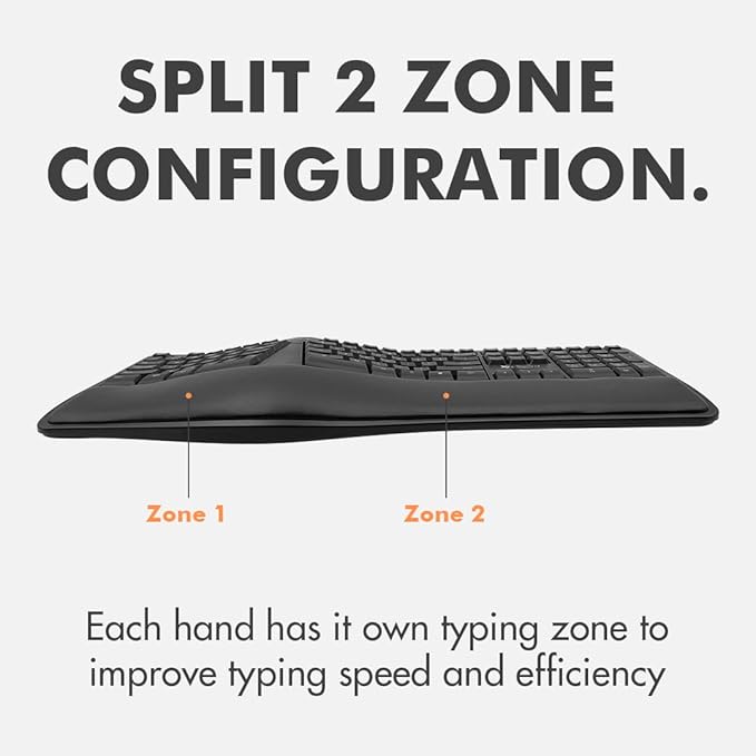 X9 Wireless Ergonomic Keyboard - Split Keyboard with Cushioned Wrist Rest - Type Comfortably Longer - 110 Key Curved Ergo for Laptop, Desktop Computer PC, Surface, Chromebook, Notebook