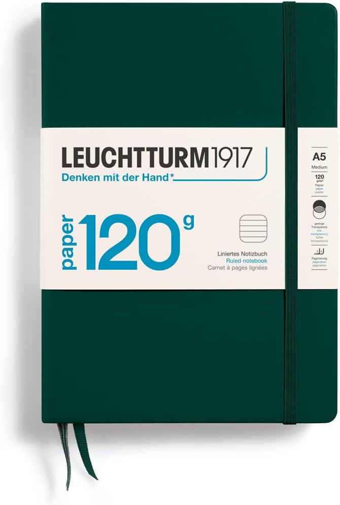 LEUCHTTURM1917 - 120G Special Edition - Medium A5 Ruled Hardcover Notebook (Forest Green) - 203 Numbered Pages with 120gsm Paper