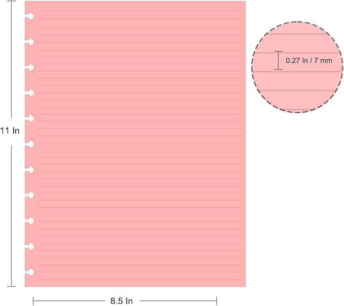 Letter Size Refills Paper, A4 Tul Paper for TUL Note-Taking System Discbound Notebook Planner Inserts, 5 Colors(20 Sheets/C), Total 100 Sheets/200 Pages, College ruled, Tul Paper Refills 8.5 x 11 In