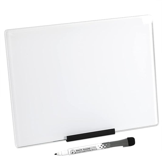 Glass Dry Erase Desktop Doodle Board with Stand and Fine-Tip Marker (White, 9" x 12")