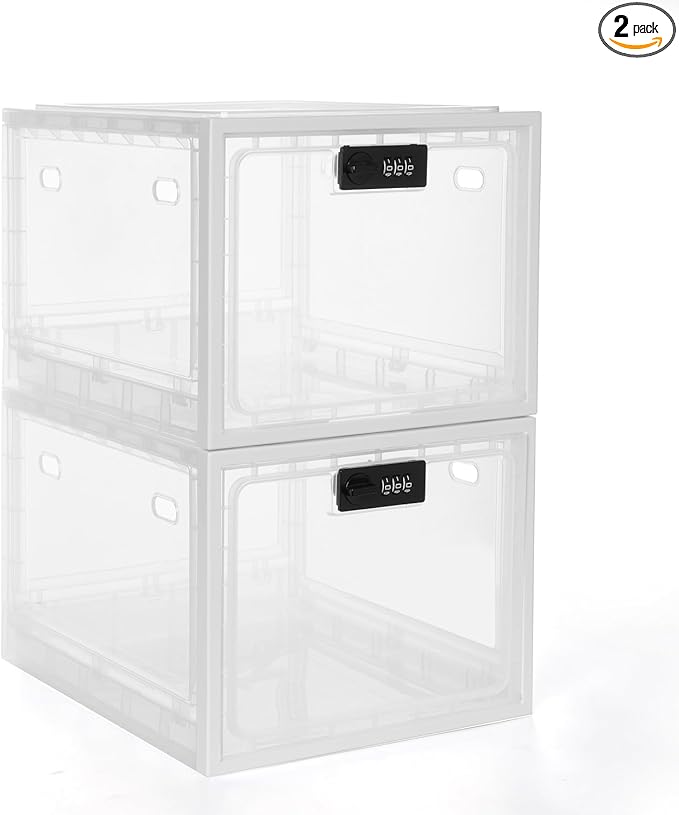 2 Pack Lock Box, Lockable Storage Box for Food/Snack/Medicines/Phone，Lock Boxes with Code for Personal Items, Childproof First AID Locked Cabinet