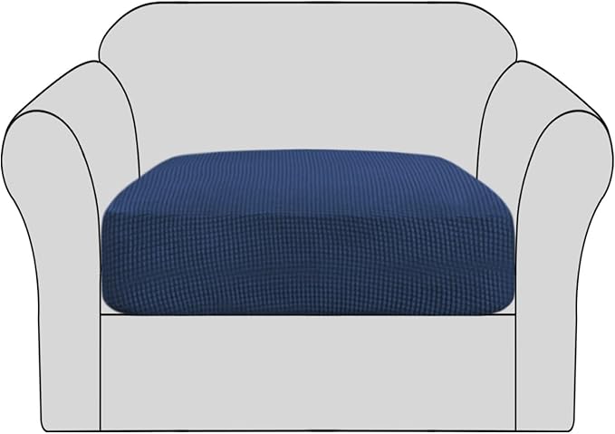 H.VERSAILTEX High Stretch Individual Seat Cushion Covers Sofa Slipcovers Couch Cushion Covers Sofa Covers Featuring Jacquard Textured Twill Fabric (1 Pack for 1 Cushion Chair, Navy, Small)