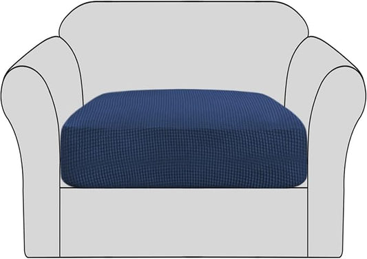 H.VERSAILTEX High Stretch Individual Seat Cushion Covers Sofa Slipcovers Couch Cushion Covers Sofa Covers Featuring Jacquard Textured Twill Fabric (1 Pack for 1 Cushion Chair, Navy, Small)