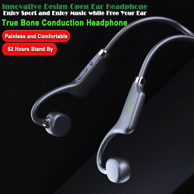 AYI True Bone Conduction Headphones Open Ear Headset Able to be a MP3 Player with Micro Disk Stereo Bluetooth Earphone for Driving Bicycling Running Skiing-X9 Black
