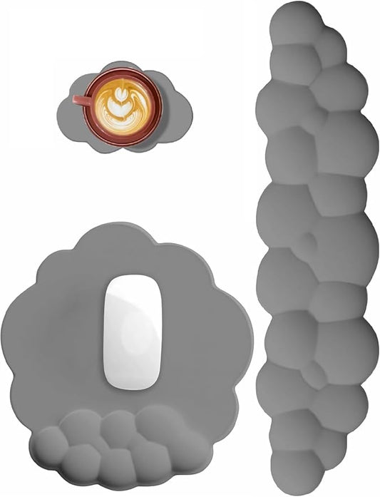 Cloud Keyboard and Mouse Wrist Rest Pad for Computer Arm Pain Relief- Ergonomic Wrist Support Mousepad with Non-Slip PU Base for Office, Gaming, and Home Use Anti-Fatigue(Gray)