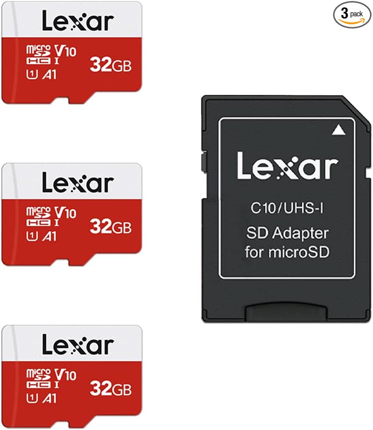 Lexar 32GB Micro SD Card 3 Pack, microSDHC UHS-I Flash Memory Card with Adapter - Up to 100MB/s, U1, Class10, V10, A1, High Speed TF Card (3 microSD Cards + 1 Adapter)