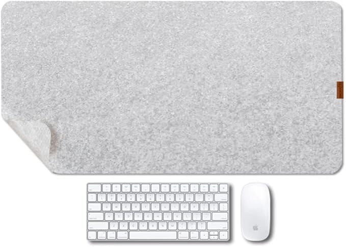 Bright Stone Felt Desk Mat,Non-Slip Mouse Pad, 35.4"x11.8" Office Supplies Desk Protector, Desk Accessories for Home and Office (Light Gray)
