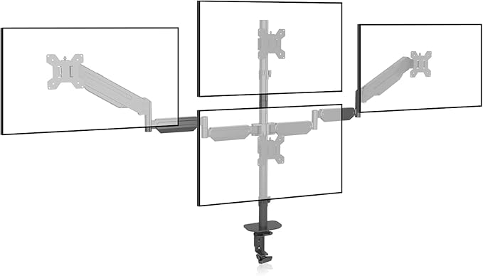 Pholiten Quad 4 Monitor Arm Desk Mount for Max 32 inch Screens, Gas Spring Adjustment Monitor Stand with VESA 75x75mm, 100x100 mm, Clamp & Grommet Install Black MD18864