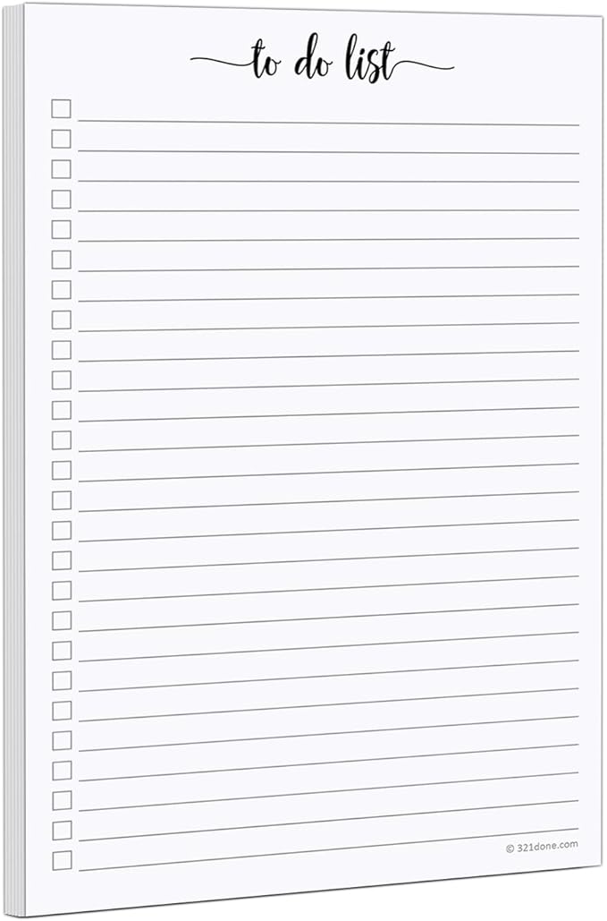 321Done To Do List Notepad, Made in USA - 5.5x8.5, Simple Checklist, Cute Modern Design for Organizing, Planning, College Ruled, Thick Heavy Paper - 50 Sheets