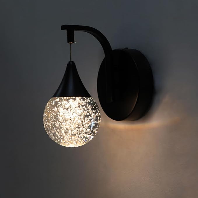 Crystal Wall Sconce Indoor, Bubble Modern Wall Sconces, Dimmable 5W LED Wall Light for Bedroom Bathroom Living Room Dining Room Hallway, Black