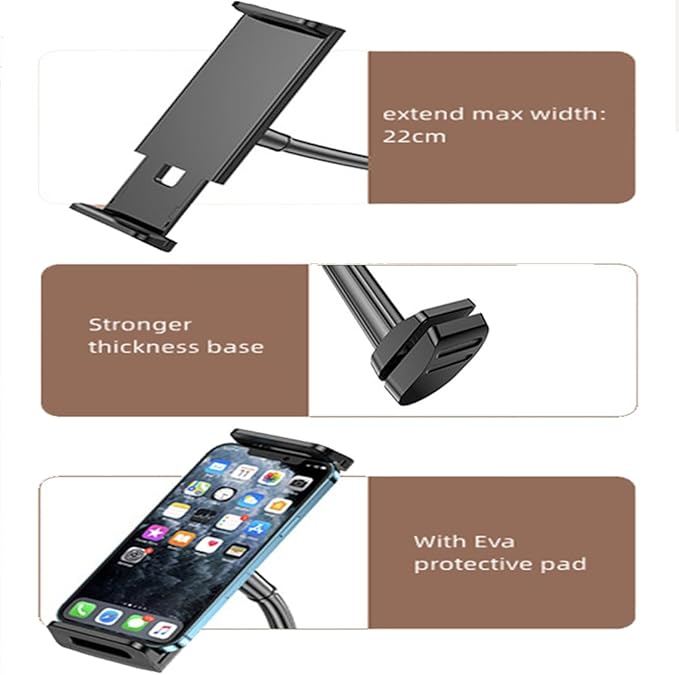 Gooseneck Tablet Holder,Tablet Stand for Bed Gooseneck Mount Flexible Arm 360 Clip,Flexible Arm Clip Tablet Mount Compatible with iPad mini Pro Air, Switch, Samsung Galaxy Tabs,More 4.7-10.1"