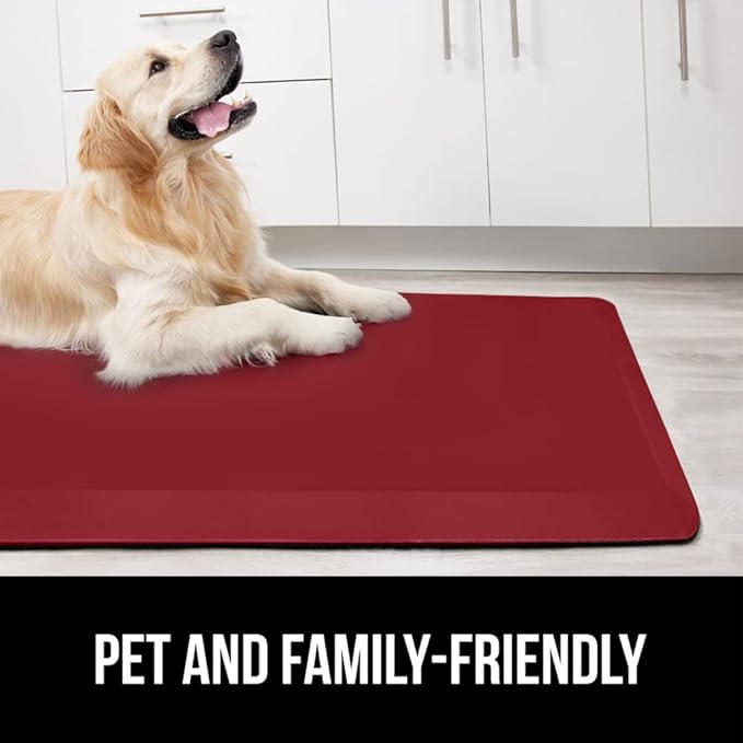 GORILLA GRIP Comfortable Cushioned Kitchen Mats for Floor, 48x20, Waterproof and Stain Resistant Soft Top, 3/4 Inch Thick Ergonomic Standing Desk Anti Fatigue Mat, Foam Supports Ankles and Feet, Red