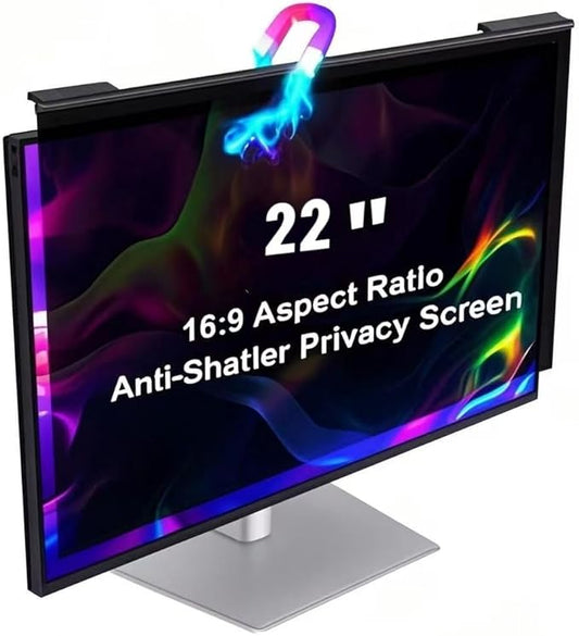 Magnetic Hanging Computer Privacy Screen Filter for 22 Inch, Removable Aluminum Alloy Privacy Shield for 16:9 Widescreen Monitor, Eye Protection Blue Light Filter