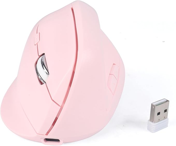 Ergonomic Vertical Mouse, Bluetooth Mouse Dual Mode Wireless Rechargeable Mice Support 2 Devices (Bluetooth or USB), 1600 DPI Silent Mice 6 Button Computer for Laptop, PC,MacBook, iPad,Mac-Pink