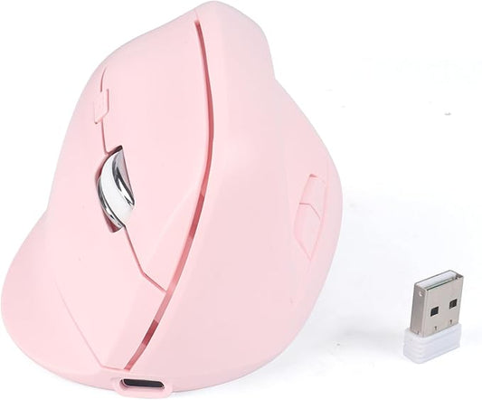 Ergonomic Vertical Mouse, Bluetooth Mouse Dual Mode Wireless Rechargeable Mice Support 2 Devices (Bluetooth or USB), 1600 DPI Silent Mice 6 Button Computer for Laptop, PC,MacBook, iPad,Mac-Pink