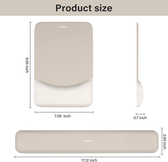 MOSISO Wrist Rest Support for Mouse Pad&Keyboard Set, Rectangular Ergonomic Mousepad Non-Slip Base Home/Office Pain Relief&Easy Typing Pad with Neoprene Cloth&Raised Curved Memory Foam, Stone Gray