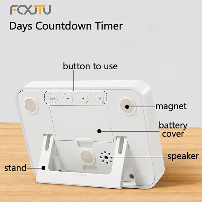 FCXJTU Digital Countdown Days Timer Clock- 9999 Days Count Down Days Timer with Stand Strong Magnetic Back for Retirement Wedding Vacation Christmas New Baby Classroom Lab Kitchen Cooking (9999Day)