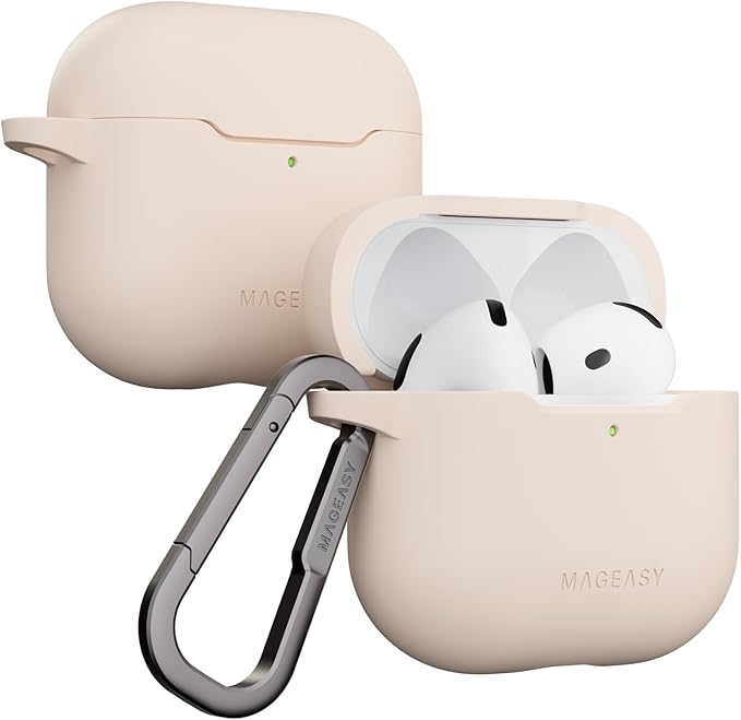 MAGEASY Designed for AirPods 4 Case - Shockproof Protective Case for AirPods 4, Stain-Resistant, Smooth & Skin-Friendly, Support Wireless Charging - Skin (Shell Pink)