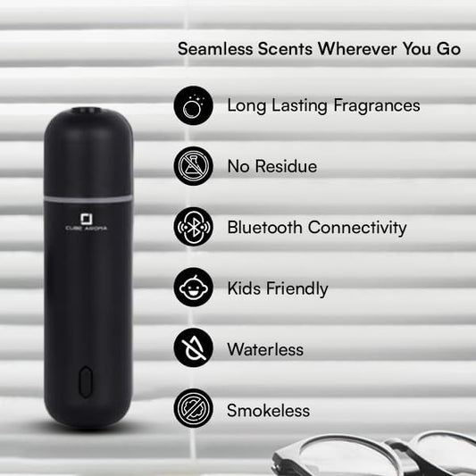 CA-06 Black Diffuser - Aromatherapy Diffuser - Compact Essential Oil Fragrance Diffuser - 2 Modes - Auto Power On/Off - Adjustable Timed Fragrance Release - for Home, Office, Car, Gift