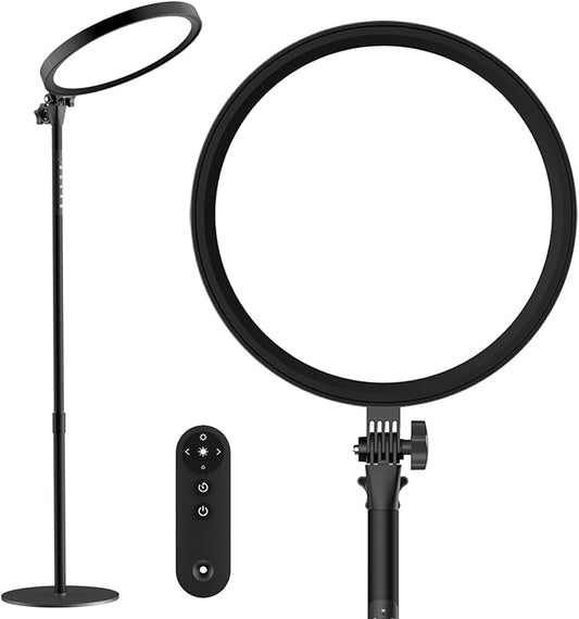 Light Therapy Lamp,12000 Lux UV-Free Sun Lamp Full Spectrum Sunlight Lamp with 12" Panel/71 High/4 Color Temperature/5 Brightness/Remote Control, 2 in 1 Retractable Floor Light Therapy Lamp