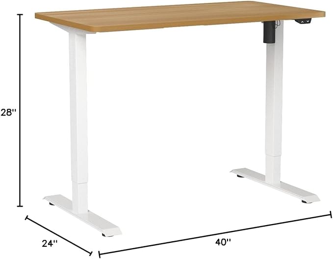 FLEXISPOT EN1 One Piece Standing Desk, 40 x 24 Inches Adjustable Height Desk for Small Space Electric Sit Stand Home Office Table Computer Workstation (White Frame + Maple Desktop)