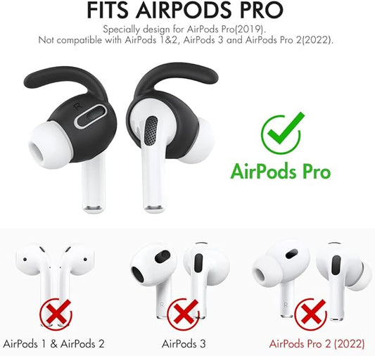AhaStyle 3 Pairs AirPods Pro Ear Hooks Covers Accessories [Added Storage Pouch] Compatible with Apple AirPods Pro 2019 (Black)