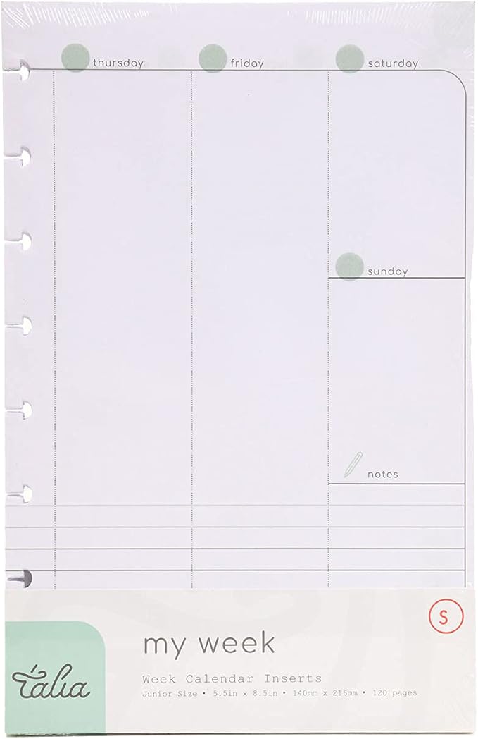 Talia Discbound Notebook Refills (Weekly Undated Layout, Junior (5.5in x 8.5in))