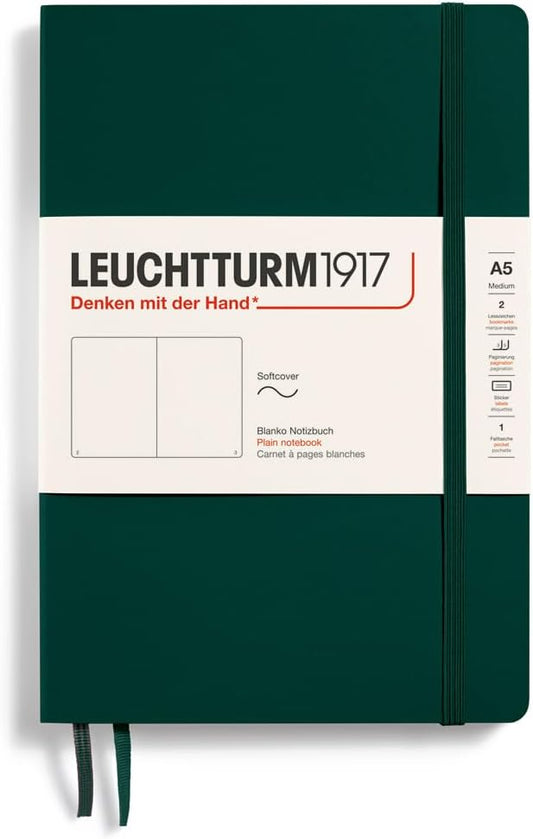 LEUCHTTURM1917 - Notebook Softcover Medium A5-123 Numbered Pages for Writing and Journaling (Forest Green, Plain)